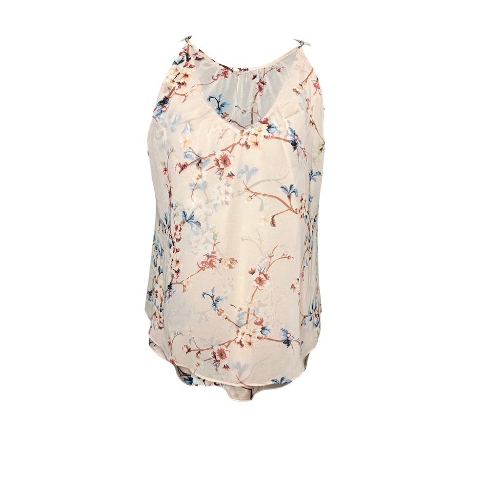 White House Black Market Peach Floral Top Sleeveless Blouse Small Tie-Back